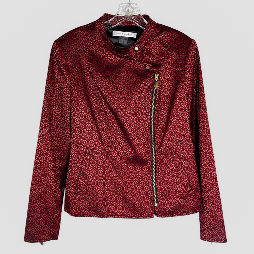 Peter Nygard Women's Jacket Blazer, Size 12 Red & Black, Off-Center Front Zipper